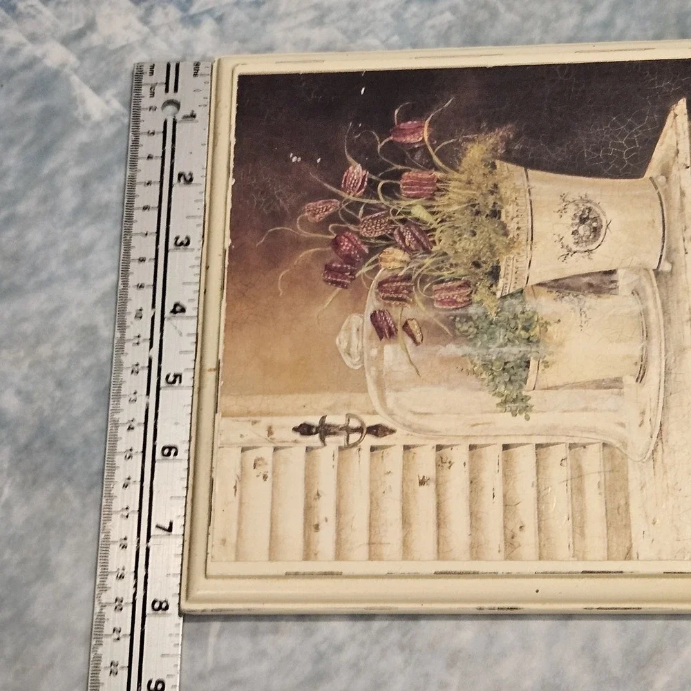 Vintage Floral‎ Wall Plaque Key Holder 2 Hooks Cottage Farmhouse Decor